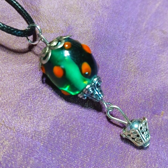 Hot air balloon pendant silver green orange aqua vintage style lampwork handmade - Picture 4 of 5